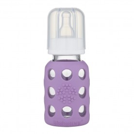 Biberon din sticla LifeFactory, cu manson de silicon, Mov pal 120 ml