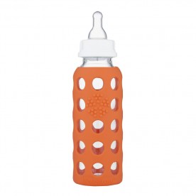 Biberon din sticla LifeFactory, cu manson de silicon, Portocaliu 250 ml