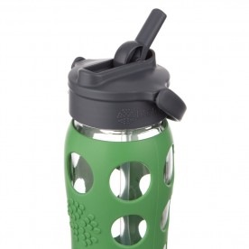 Sticlă LifeFactory din sticla, cu manşon de silicon şi capac pai, Verde 650 ml
