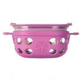 Caserola pentru depozitare si gatit din sticla, cu manson de silicon, LifeFactory, Mov 240 ml