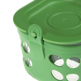 Caserola pentru depozitare si gatit din sticla, cu manson de silicon, LifeFactory, Verde 475 ml 