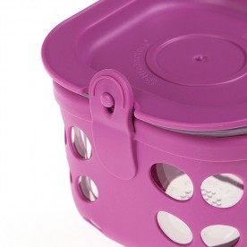 Caserola pentru depozitare si gatit din sticla, cu manson de silicon, LifeFactory, Mov 475 ml 