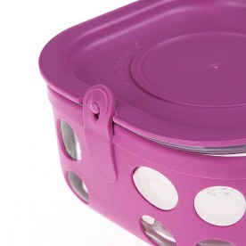 Caserola pentru depozitare si gatit din sticla, cu manson de silicon, LifeFactory, Mov 950 ml 