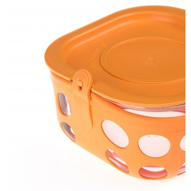 Caserola pentru depozitare si gatit din sticla, cu manson de silicon, LifeFactory, Portocaliu 950 ml 