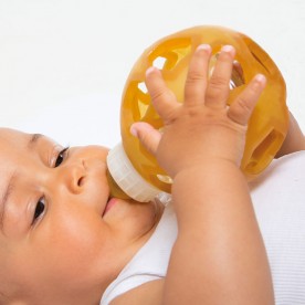 Biberon din sticla, cu minge de cauciuc natural, Hevea, Alb 150 ml