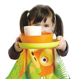 Serviciu de masa ecologic pentru copii, Set 4 piese din bambus + babetica, Urangutan, Biobu by Ekobo