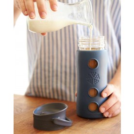 Cana termos de cafea din sticla LifeFactory, cu manson termoizolant, Albastru 350 ml 