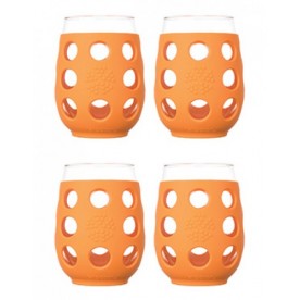 Pahare din sticla LifeFactory, cu manşon de silicon, Portocaliu 500 ml