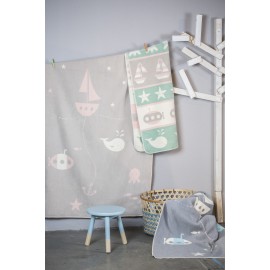 Patura cu doua fete din bumbac organic certificat GOTS, David Fussennegger Balena 100*150 cm
