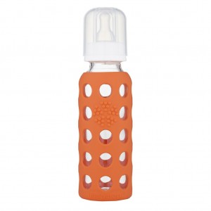 Biberon din sticla LifeFactory, cu manson de silicon, Portocaliu 250 ml