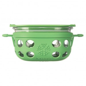 Caserola pentru depozitare si gatit din sticla, cu manson de silicon, LifeFactory, Verde 240 ml
