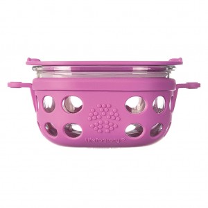 Caserola pentru depozitare si gatit din sticla, cu manson de silicon, LifeFactory, Mov 240 ml