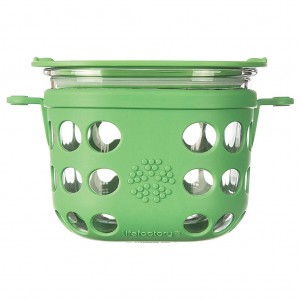Caserola pentru depozitare si gatit din sticla, cu manson de silicon, LifeFactory, Verde 475 ml 