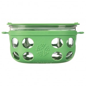 Caserola pentru depozitare si gatit din sticla, cu manson de silicon, LifeFactory, Verde 950 ml 