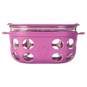 Caserola pentru depozitare si gatit din sticla, cu manson de silicon, LifeFactory, Mov 950 ml 