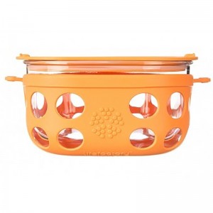 Caserola pentru depozitare si gatit din sticla, cu manson de silicon, LifeFactory, Portocaliu 950 ml 