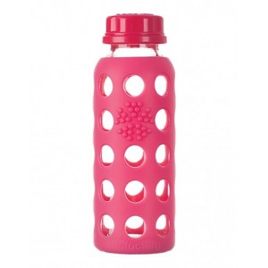 Sticla LifeFactory din sticla, cu manson de silicon si capac clasic, Roz zmeura 250 ml