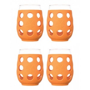 Pahare din sticla LifeFactory, cu manşon de silicon, Portocaliu 500 ml
