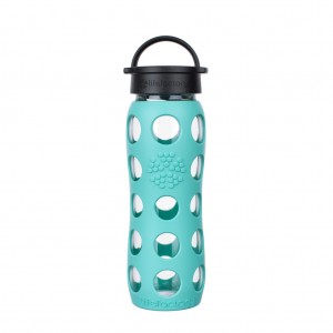 Sticlă LifeFactory din sticla, cu manşon de silicon, Turquoise 650 ml