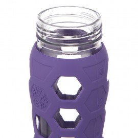 Sticlă LifeFactory din sticla, cu manşon de silicon şi capac pai, Mov 650 ml
