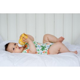 Biberon din sticla LifeFactory, cu manson de silicon, Galben 120 ml