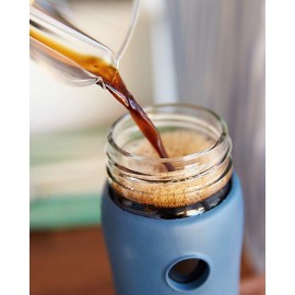 Cana termos de cafea din sticla LifeFactory, cu manson termoizolant, Albastru 350 ml 